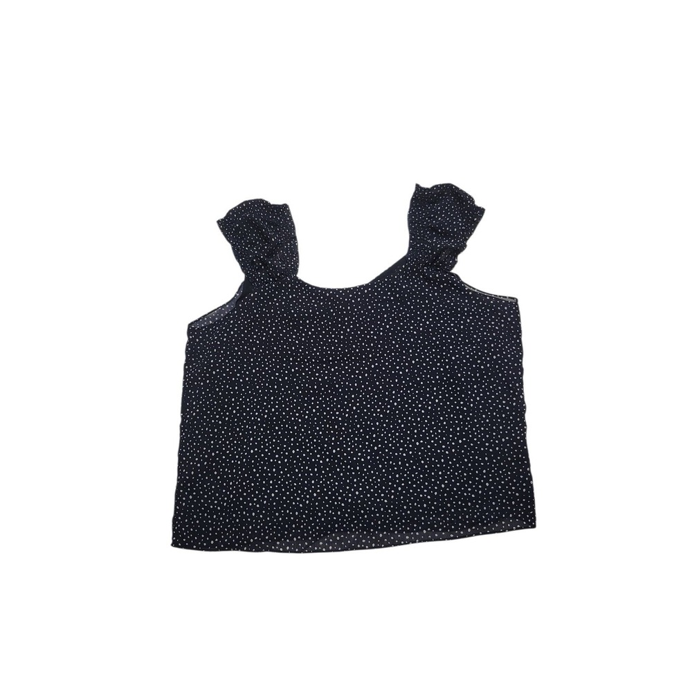 J.Crew Navy Polka Dot Sleeveless Ruffle Top Spring Summer, Size Medium
